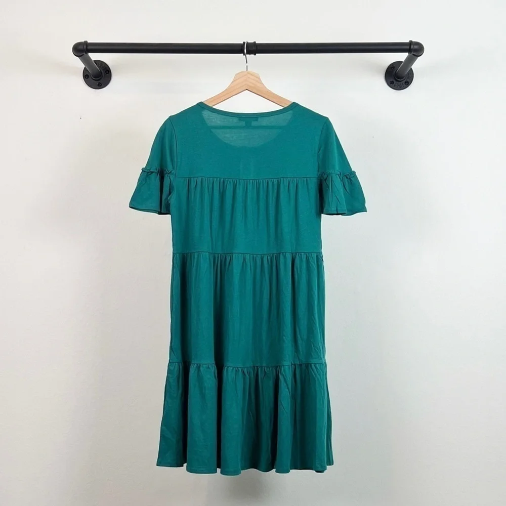NWT J. Crew Broken-in jersey tiered ruffle mini dress in teal - Picture 7 of 8